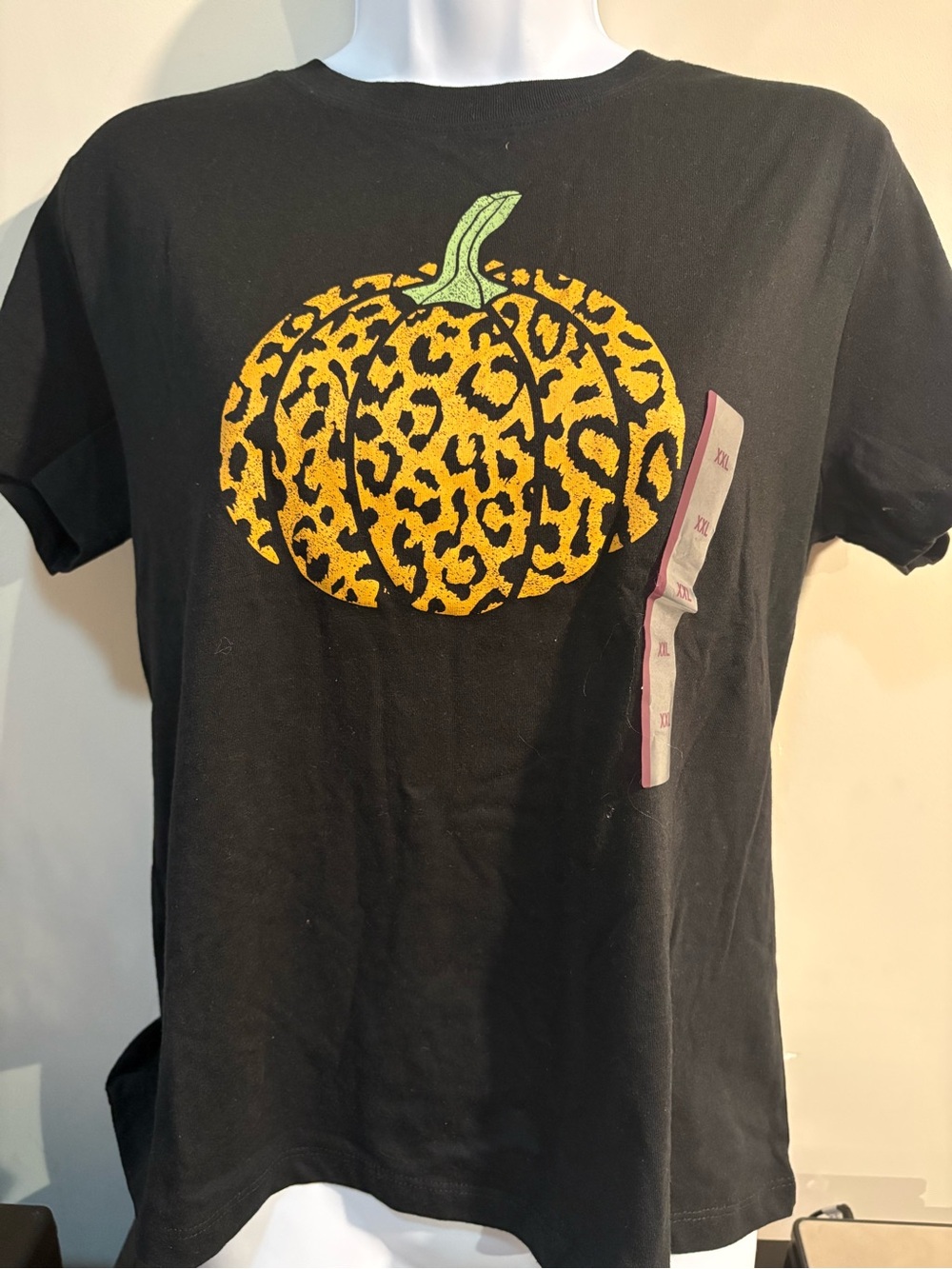 Kids Black Tee with Leopard Pumpkin Graphic